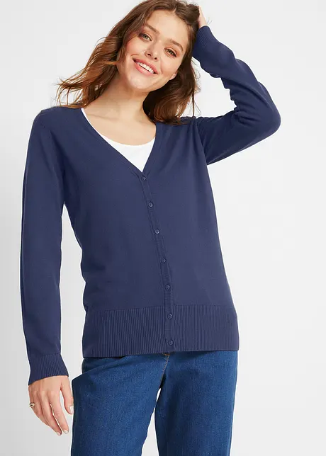 Basic finstrikket cardigan med knappestolpe, bonprix