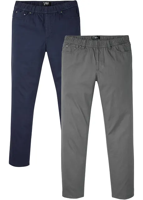 Regular Fit slip on-bukse i ren bomull, Straight (2-pack), bonprix