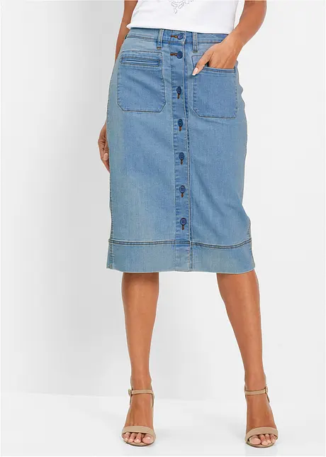 Jeansskjørt med knapper, bonprix