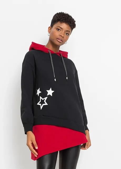 Sweatshirt med hette og asymmetrisk nederkant, bonprix