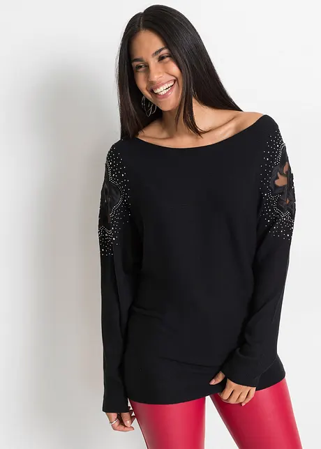 Ribbestrikket genser med strass, bonprix