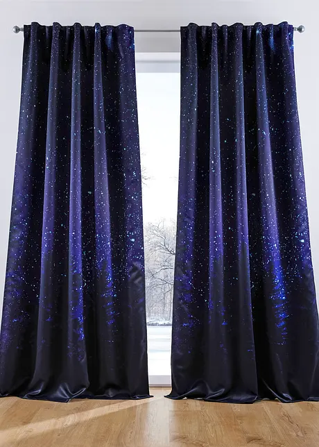 Lystett gardin med motiv av nattehimmel og resirkulert polyester (1-pack), bonprix