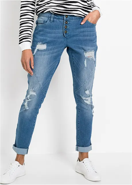 Boyfriend jeans Destroyed, med resirkulert polyester, bonprix