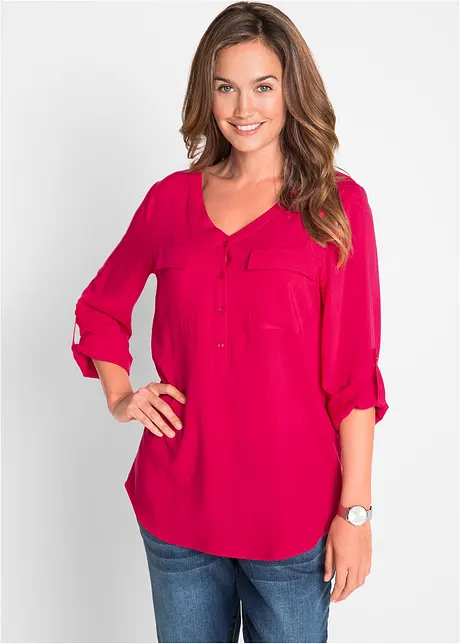 Viskosebluse med V-hals, lang arm, bonprix