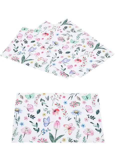 Spisebrikker med trykt blomstermønster (4-pack), bonprix