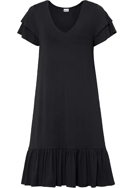 Jerseykjole med volang av viskosemiks, bonprix
