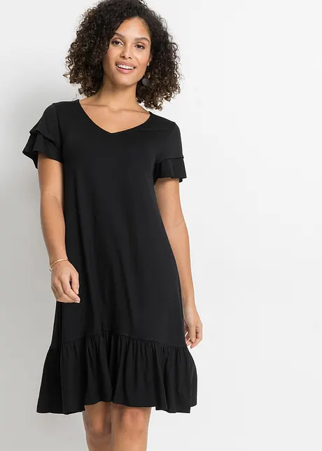 Jerseykjole med volang av viskosemiks, bonprix