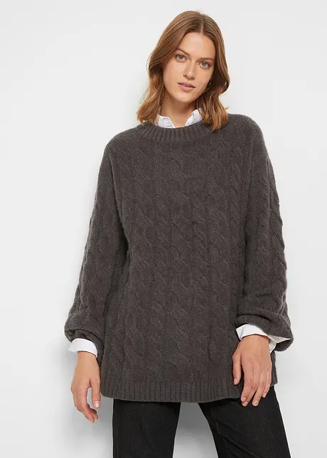 Oversized genser med flettemønster, bonprix