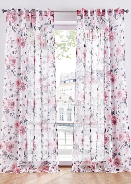 Gardin med blomstermønster, med resirkulert poyester (1-pack), bonprix