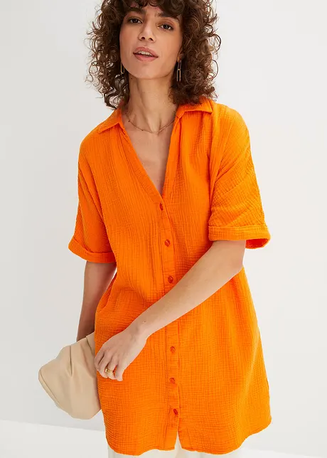 Oversized, lang bluse i bomullsmusselin, bonprix