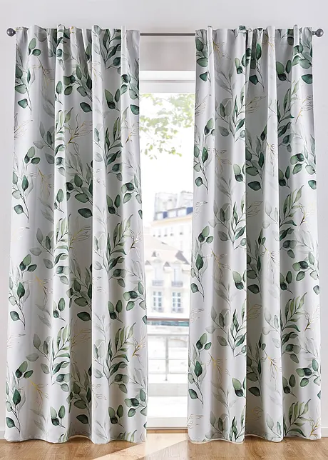 Mørkleggingsgardin med med blomstermønstret glanstrykk (1-pack), bonprix