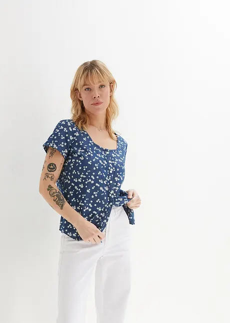 Jeans-bluse av økologisk bomull, bonprix