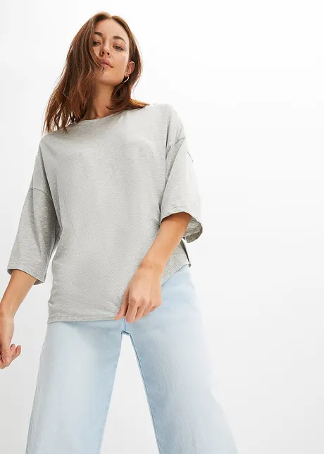 Oversized topp i bomull, halvlang arm, bonprix