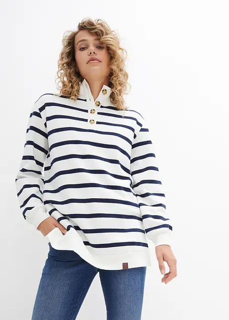 Lang sweatshirt med troyer-krage, bonprix