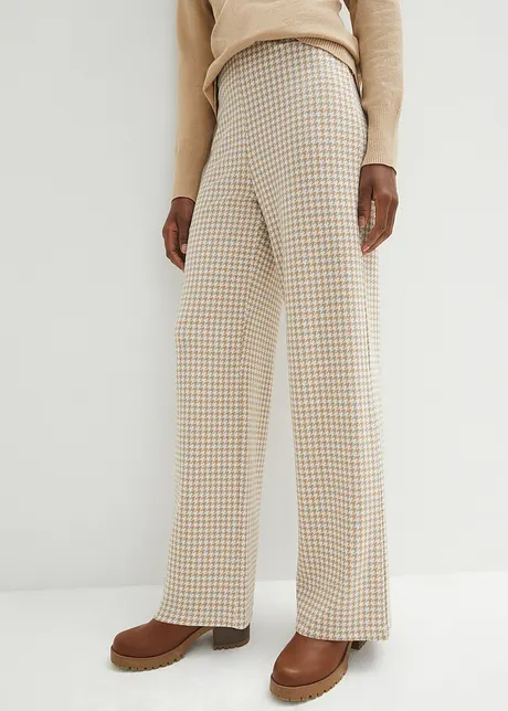 Stretchbukse med Houndstooth-mønster, Wide leg, bonprix