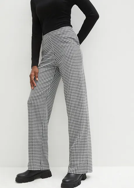 Stretchbukse med Houndstooth-mønster, Wide leg, bonprix