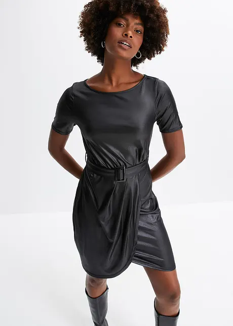 Kjole med knytebelte, imitert skinn, BODYFLIRT boutique