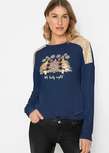 Oversized topp med julemotiv og pene paljetter, BODYFLIRT boutique