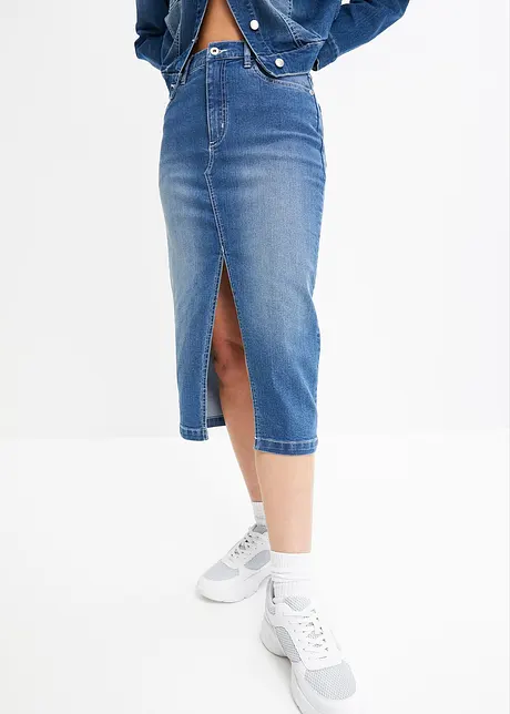 Jeansskjørt med splitt, bonprix