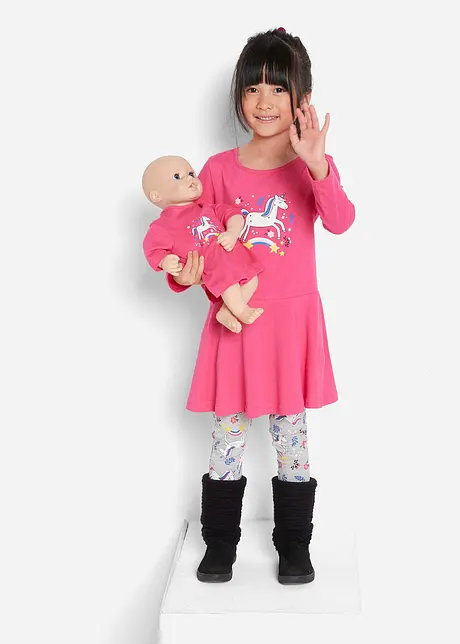 Jerseykjole+leggings med dukkekjole (3-delt sett), bonprix