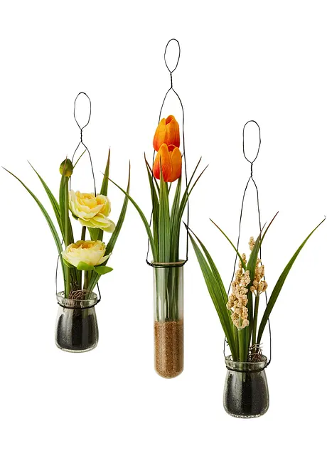 Hengende dekor vase med kunstig blomst (3-delt sett), bpc living bonprix collection