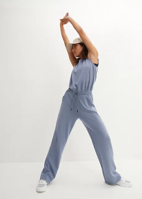 Ultrasoft trenings-jumpsuit av scuba, vide ben, hurtigtørkende, bonprix