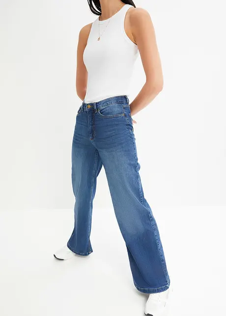 Wide Leg-jeans High Waist, økologisk bomull, bonprix