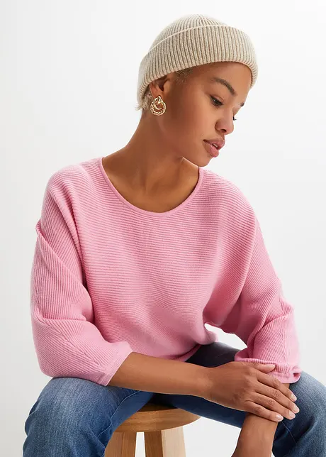 Oversized, ribbestrikket genser i viskosemiks, bonprix