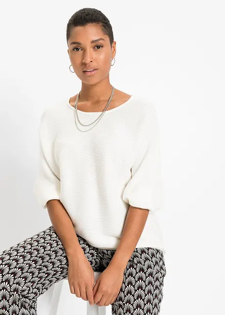 Oversized, ribbestrikket genser i viskosemiks, bonprix