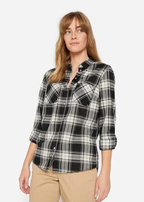 Rutete bluse i 100% bomull, bonprix