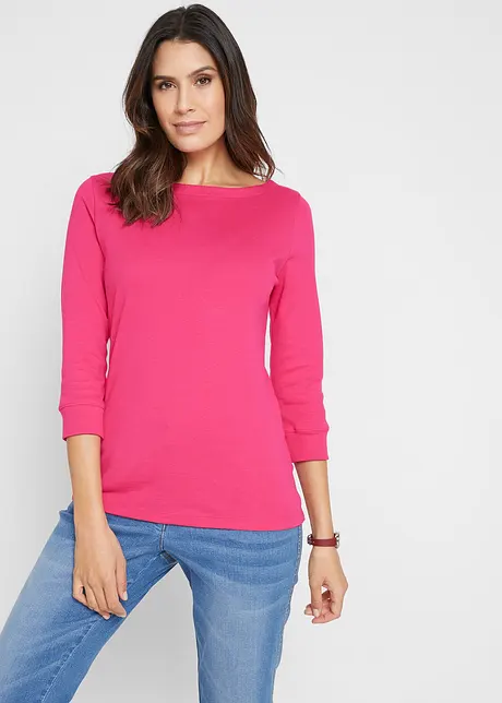 Ribbet stretch-topp med båthals, bonprix