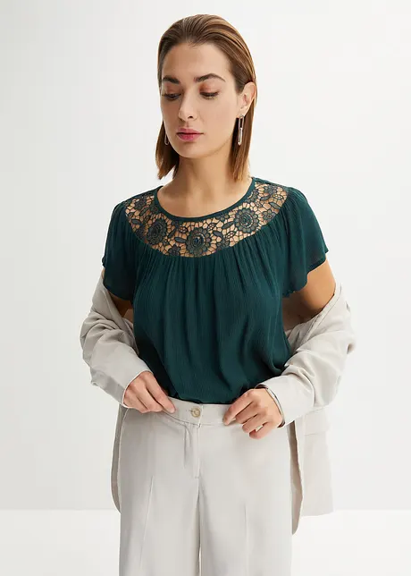 Bluse med blonde, bonprix
