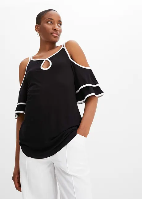 Cold Shoulder-topp med kontrastfarge, BODYFLIRT boutique