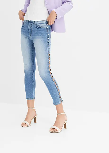 Skinny jeans med perle-applikasjon, bonprix