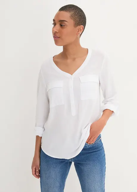 Viskosebluse med V-hals, lang arm, bonprix