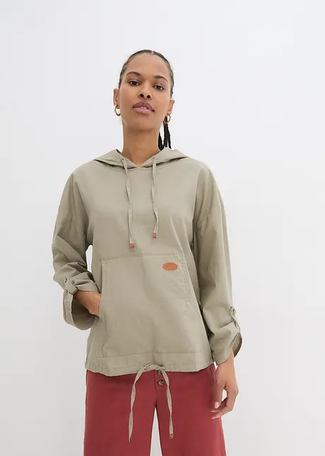Slip on-bluse med hette i linmiks, bonprix
