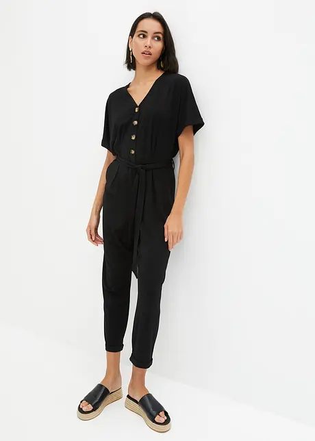 Jumpsuit i struktur-jersey  med knytebelte, ankellang, bpc bonprix collection