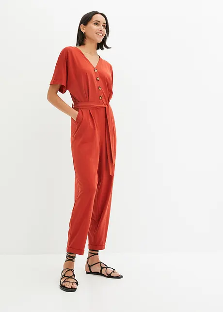 Jumpsuit i struktur-jersey  med knytebelte, ankellang, bpc bonprix collection