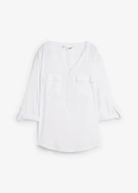Langermet bluse i lett viskose med V-hals, bonprix