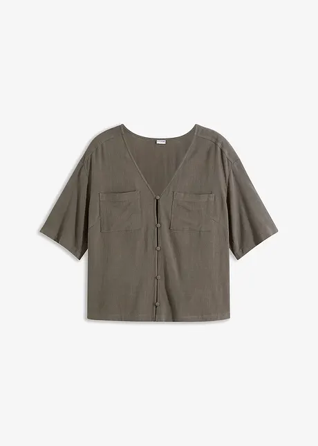 Kortermet bluse i viskose- og linmiks, bonprix