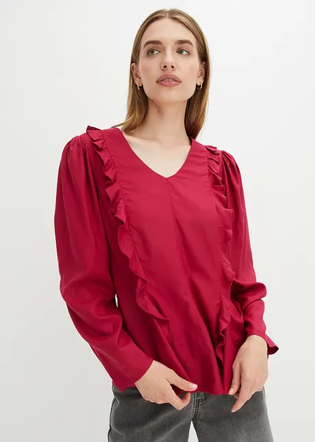 Bluse med volanger av lett viskose, bonprix