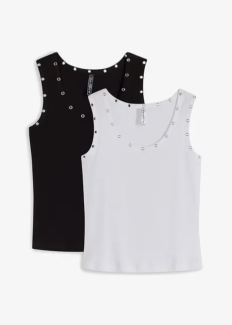 Ribbet topp i 100% økologisk bomull (2-pack), bonprix