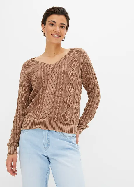 Strikket genser med Cable Knit, bonprix