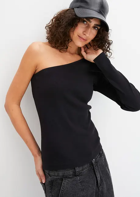 Ribbet topp med One Shoulder, bonprix