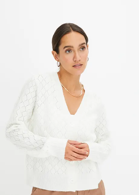 Kort cardigan med hullmønster, bonprix