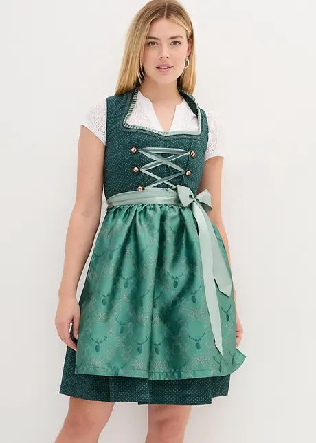 Dirndl med ståkrage, knelang (2-delt sett), bonprix