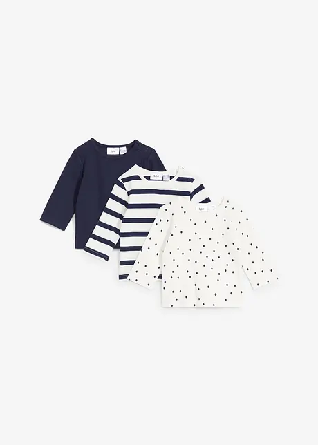 Langermet shirt med ribbet økologisk bomull for baby (3-pack), bonprix