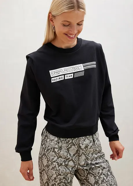 Cropped sweatshirt med Wording, bonprix