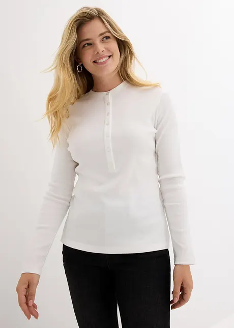 Henley-shirt i ribbet bomull, bonprix