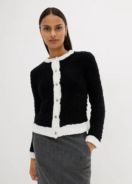 Kort bouclé-cardigan i ull, bonprix